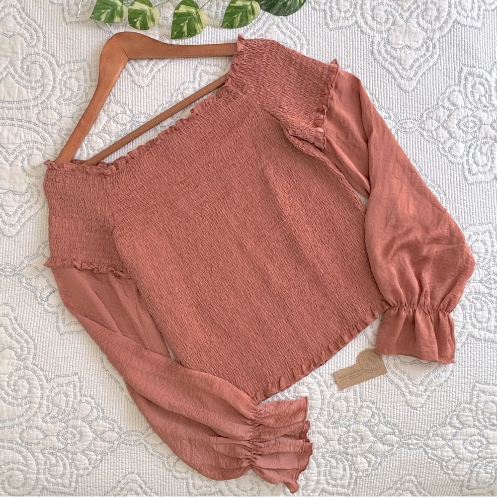 Lucy Paris | Women’s Isabella Smocked Off The Shoulder Top Orange Size L